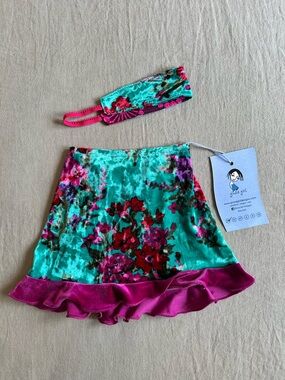 Ginza Girl Floral Velvet Skirt with Matching Headband 2T